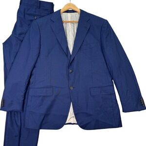 Suitsupply Napoli Mens 46R Blue Wool Super 110s Zignone 2 Piece Suit Pants 38x31